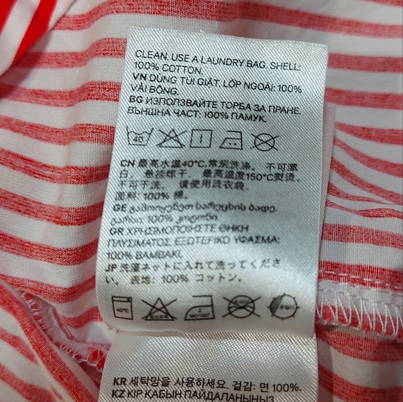 H&M Candy Stripe Red  White Cotton Tie Up Long Sleeve Blouse Top, Medium - Picture 12 of 14